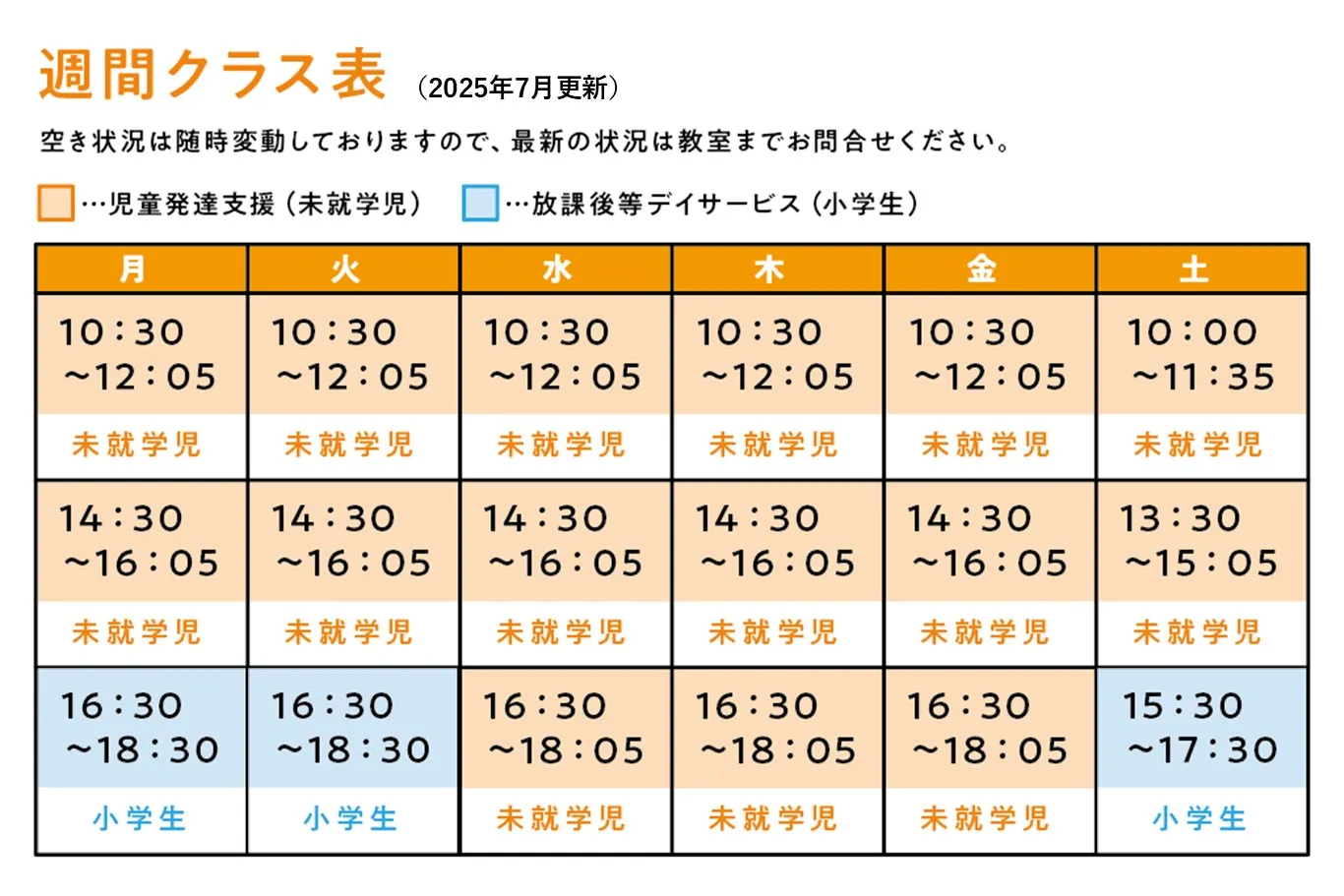 吉川美南校の週間クラス表