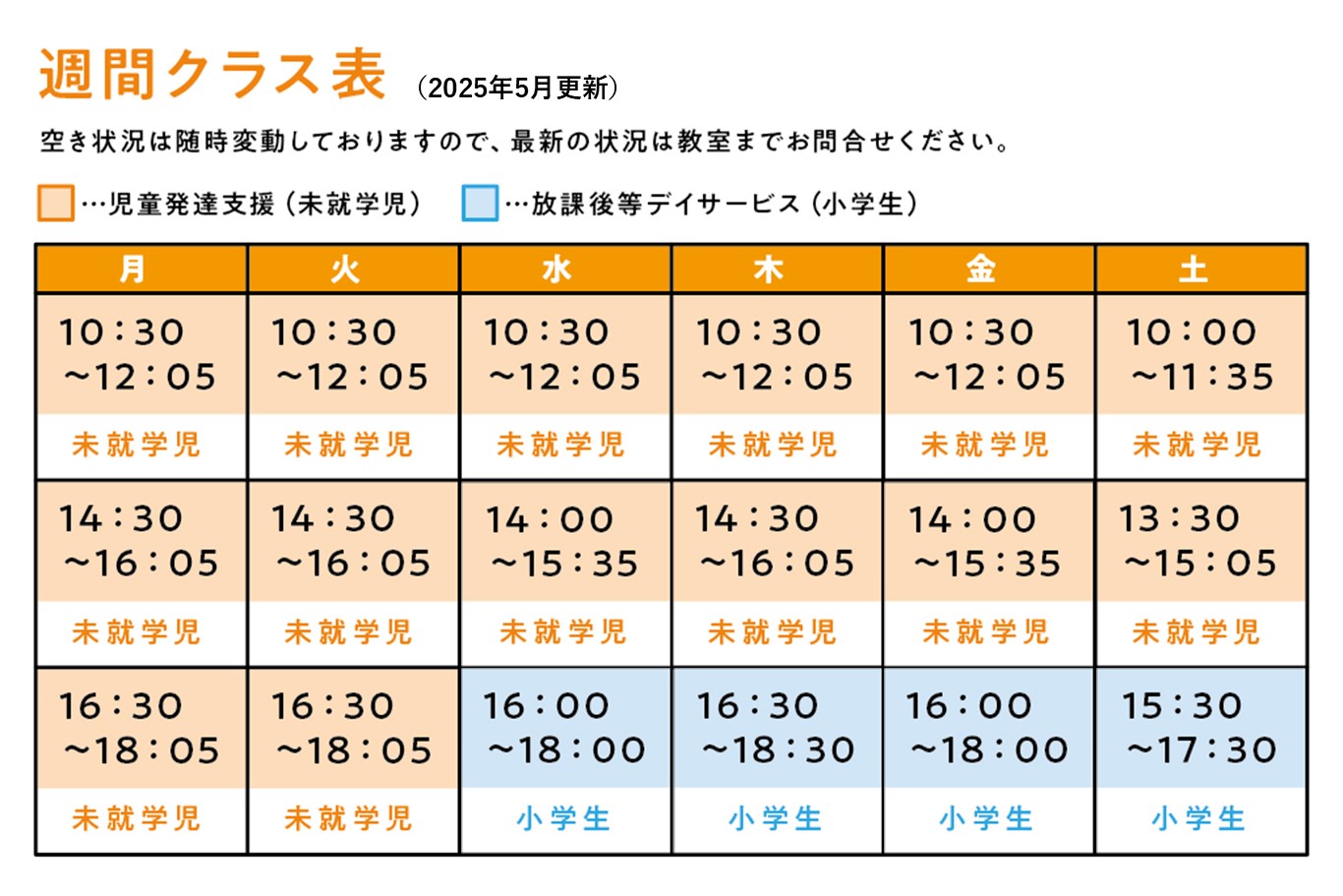越谷校の週間クラス表