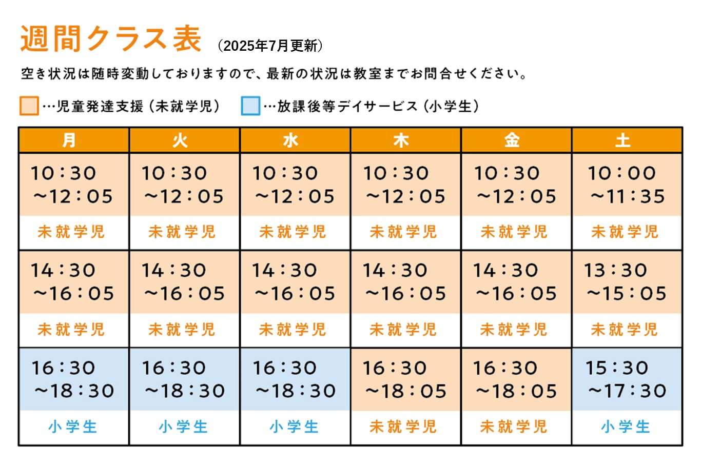 東川口校週間クラス表